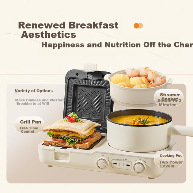 Многофункциональная кухонная машина Bear Breakfast Machine, сэндвичница, тостер, съемная блинница, аппарат для приготовления легких блюд, небольшая кастрюля, гриль, пароварка и плита для сэндвичей L01H1 - изображение 6