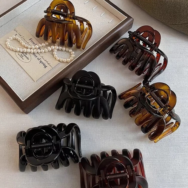 Заколка для волос Jinglei Vintage Large Hair Claw Pumpkin Hair Clip, женская, в стиле бутик, высококачественная акриловая заколка в форме акулы. - изображение 4