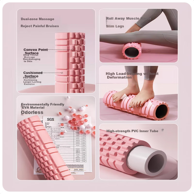Массажный ролик Duweike Foam Roller Yoga Column Massage Stick для расслабления мышц, массажа ног, фитнес-оборудования, розовый, 45 см. - изображение 8