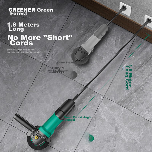 Угловая шлифовальная машина Green Forest 860 Вт, набор из 9 предметов: угловая полировальная машина, резка, шлифовка, полировка, электроинструмент. - изображение 10