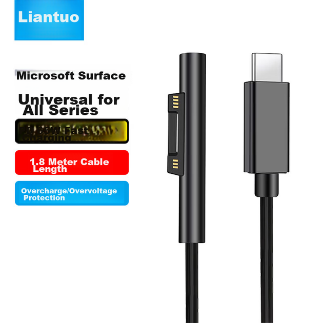 Кабель зарядного пристрою Lantuo Microsoft Surface, сумісний з ноутбуком/книгою/планшетом Pro7/6/5GO, адаптер живлення PD Type-C - магнітний кабель швидкої зарядки - Фото 4 Кабель зарядного пристрою Lantuo Microsoft Surface, сумісний з ноутбуком/книгою/планшетом Pro7/6/5GO, адаптер живлення PD Type-C - магнітний кабель швидкої зарядки - зображення 4