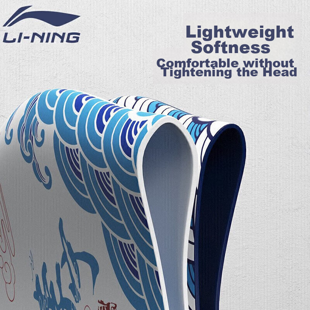 Плавательная шапочка Li-Ning, силиконовая водонепроницаемая шапочка для плавания с длинными волосами, подходит для мужчин и женщин, модная, с принтом, удобная, не сдавливает. LNMT521-1, белая. - изображение 7