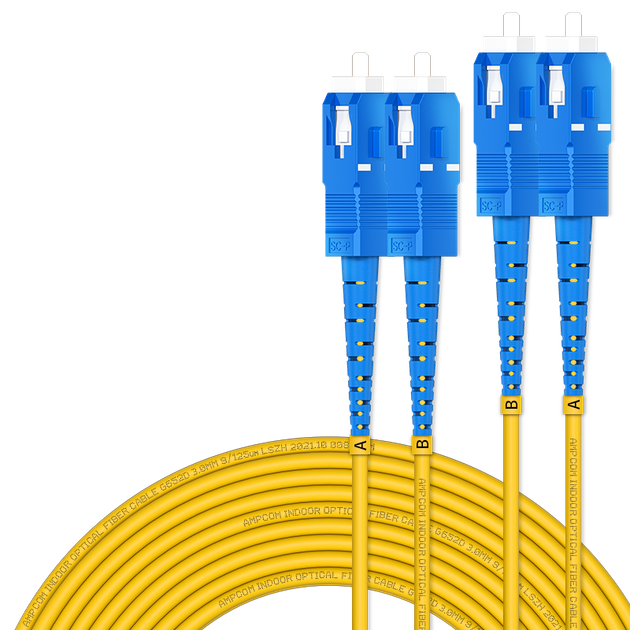 Оптоволоконний патч-кабель AMPCOM SC-SC Telecom Grade 2.0 мм, одномодовий, двожильний, інженерний, 9/125 мкм, приймач-передавач, пігтейл, низькодимний, безгалогенний, для внутрішнього використання, 3 метри, ASM2SC2203 - изображение 4