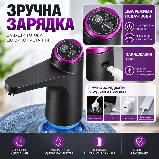 Электропомпа для бутылей Smart Touch TY117 Черная (с дозированием 600 мл) - изображение 12