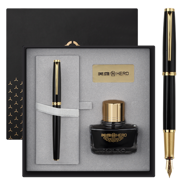 HERO [Подарок ко Дню учителя] Перьевая ручка, подарочная коробка, серия Rongyao, деловой подарок, для ежедневного письма, набор чернил для офисной ручки для мужчин и женщин, черный - изображение 4