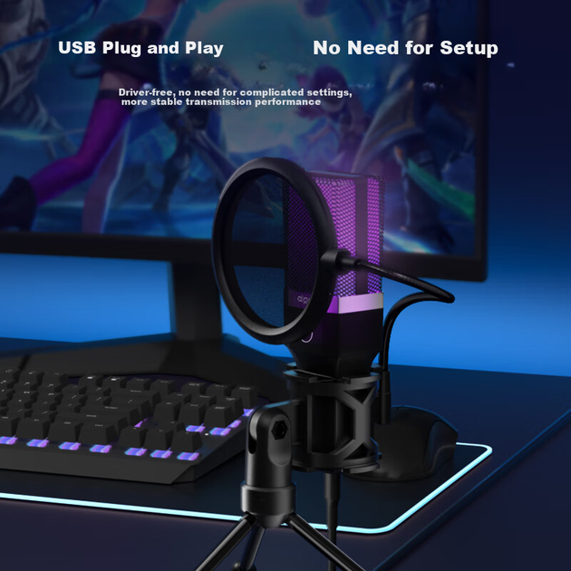 Настольный USB-микрофон Aigo K17 для компьютера, звуковой карты, стриминга, игр, а также для записи караоке и использования в качестве микрофона для настольных компьютеров, мобильных телефонов и ноутбуков. - изображение 7