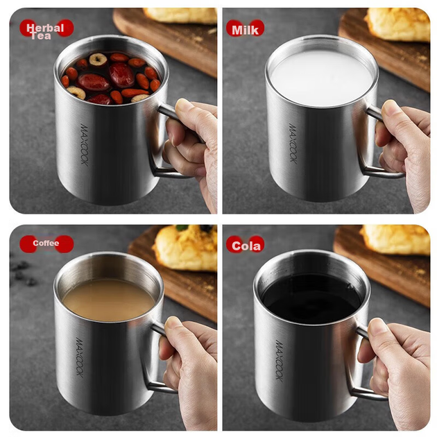 Детская двухслойная кружка для воды MAXCOOK из нержавеющей стали 304 с крышкой, с ситечком для чая и ручкой, 300 мл. - изображение 11