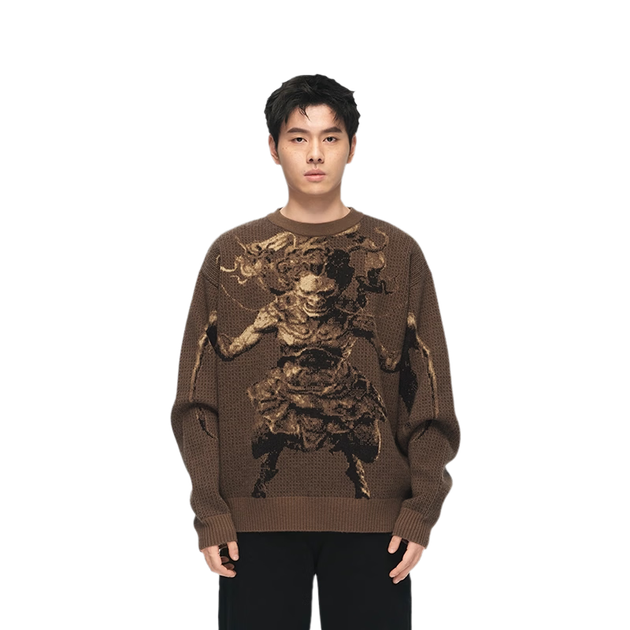 Свитер Black Myth Wuliang Bat, серый хаки, размер L. Официальная продукция Black Myth Wukong. Унисекс жаккардовый пуловер с круглым вырезом. Свободный повседневный вязаный свитер. - изображение 4
