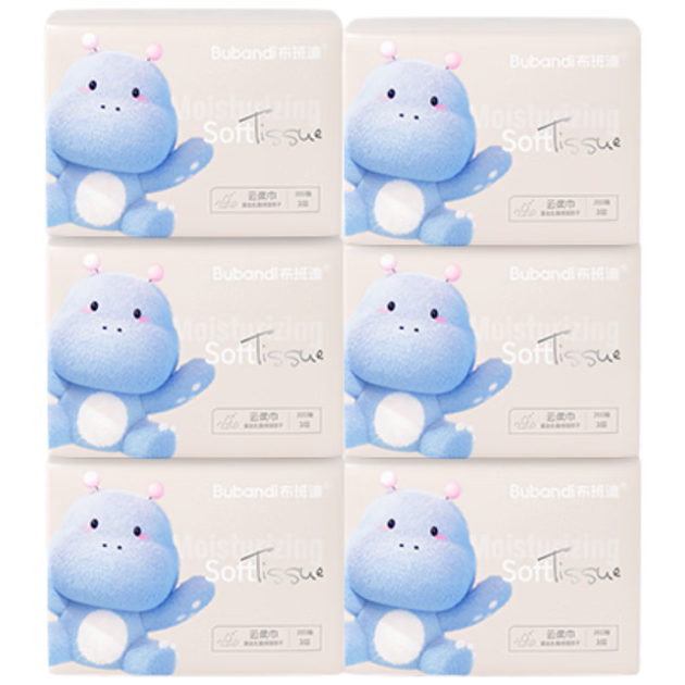 М'які серветки Bubandi Baby Cloud Cream Paper, 3-шарові, 200 аркушів, 6 упаковок, ніжні серветки для чутливої шкіри, м'які та зволожуючі серветки для обличчя - изображение 4