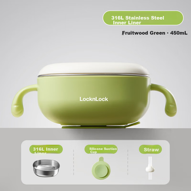 Дитяча миска для годування LOCK&LOCK з кришкою та ручкою, соломинка з нержавіючої сталі для дитячого харчування - изображение 10