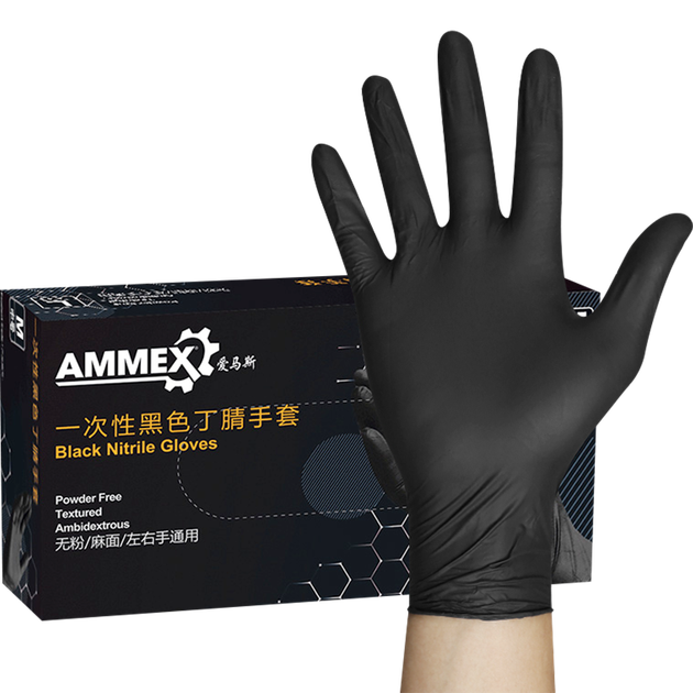 Одноразовые нитриловые перчатки AMMEX, 100 штук, средний размер, утолщенные, прочные, водонепроницаемые, защитные кухонные перчатки, черные. - изображение 4