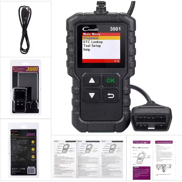 Автомобильный диагностический сканер LAUNCH Creader 3001 OBD2/EOBD — цветной дисплей, считывание и сброс ошибок двигателя Check Engine - изображение 5