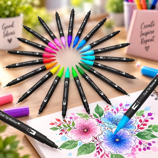 Професійний набір двосторонніх маркерів-лінерів Dual Brush Pens 60 кольорів у пластиковому кейсі - зображення 4