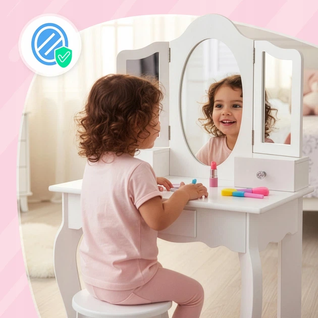 Туалетний столик Kinderplay Green Series білий матовий 105 x 60 x 38 см + Табурет у комплекті - зображення 10