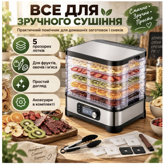 Сушарка для овочів і фруктів ruhhy 25928 Дегідратор для сушіння продуктів - Фото 4 Сушарка для овочів і фруктів ruhhy 25928 Дегідратор для сушіння продуктів - изображение 4
