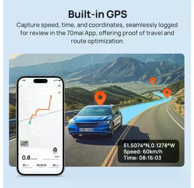 Автомобільний відеореєстратор Xiaomi 70mai HDR Dash Cam 4K A800SE / Global / Black - изображение 5