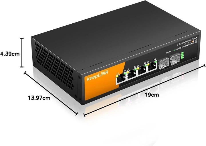 Коммутатор KeepLINK KP-9000 2.5G на 4 порта PoE с двумя гигабитными SFP, мощность 75 Вт, для видеонаблюдения - изображение 3