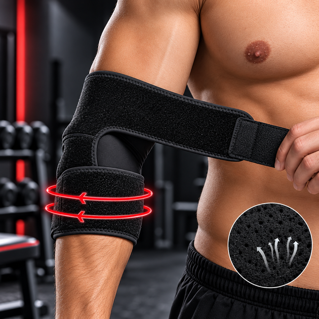 Бандаж на локоть KNEE PAD универсальный фиксатор локтевого сустава ортез налокотник чёрный - Фото 2 Бандаж на локоть KNEE PAD универсальный фиксатор локтевого сустава ортез налокотник чёрный - изображение 2