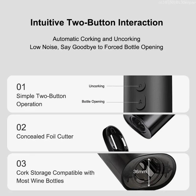Електричний портативний штопор за 10 секунд Xiaomi Mijia Electric Red Wine Bottle Opener - зображення 6