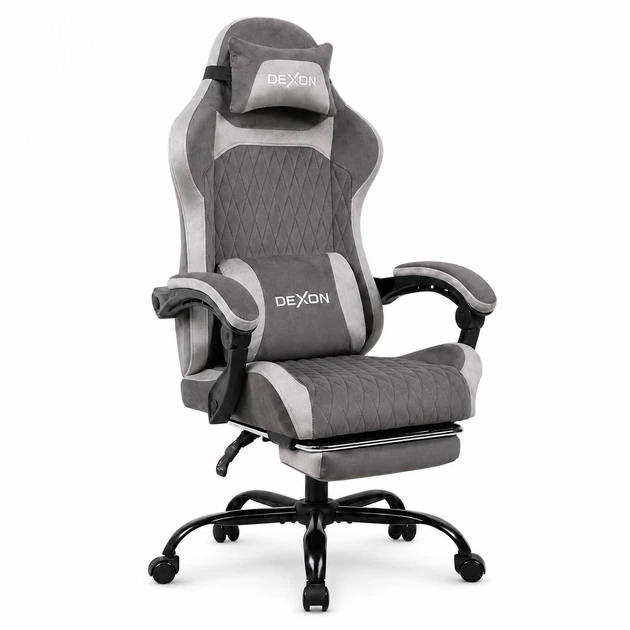 Геймерское кресло DEXON AURA RD-6072 с подставкой для ног, из велюра, металлическая крестовина, Тёмно-серый - Фото 1 Геймерское кресло DEXON AURA RD-6072 с подставкой для ног, из велюра, металлическая крестовина, Тёмно-серый - изображение 1