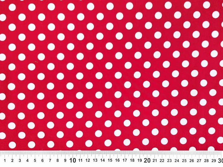 Ткань Коттон горох 9 мм , белый на красном, пог. м. (к326, 2603008A, д3 к5) - Фото 4 Ткань Коттон горох 9 мм , белый на красном, пог. м. (к326, 2603008A, д3 к5) - изображение 4