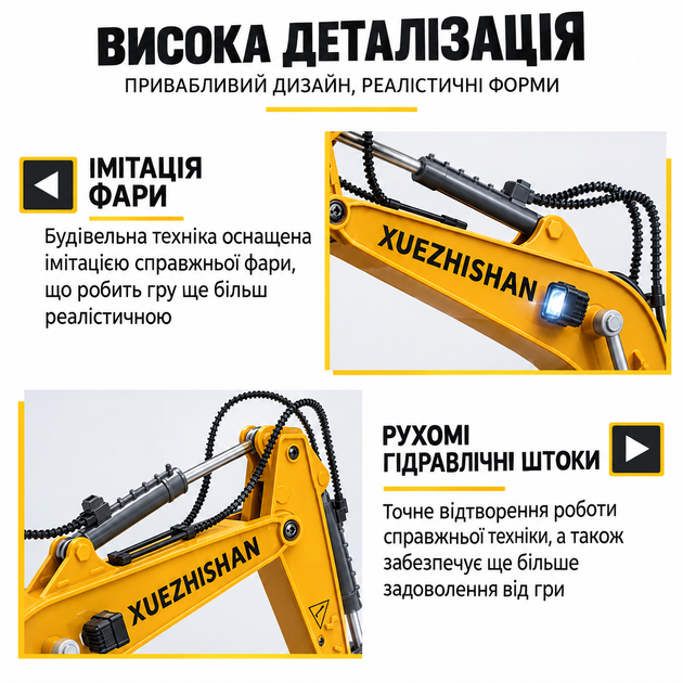 Детский игрушечный гусеничный экскаватор на радиоуправлении со звуком и светом с металлическим ковшом - изображение 12