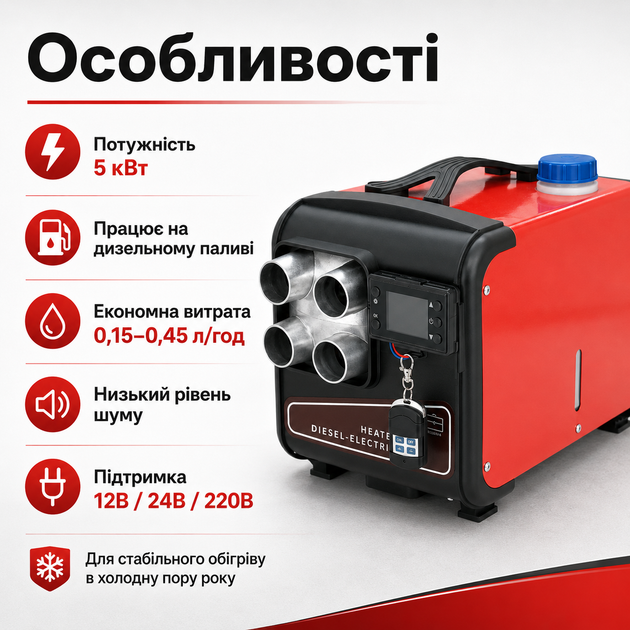 Дизельный автономный обогреватель 5кВт 12В 24В 220В TD5000 отопитель для авто кемпера гаража с пультом - изображение 6