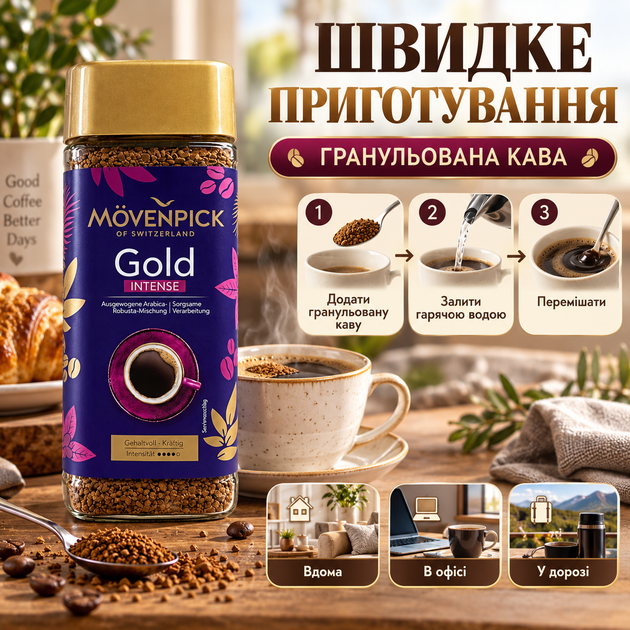 Розчинна кава Movenpick 230 г кава гранульована темного обсмажування купаж арабіки робусти міцна ароматна кава з кофеїном шоколадно горіховими нотками скляна банка - Фото 4 Розчинна кава Movenpick 230 г кава гранульована темного обсмажування купаж арабіки робусти міцна ароматна кава з кофеїном шоколадно горіховими нотками скляна банка - зображення 4