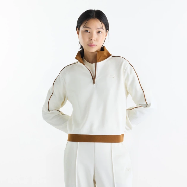 Жіноча бежева спортивна кофта Sport Legacy Pique 1/4 New Balance Zip 34 (XS) (WT62T5OMAGA) - Фото 1 Жіноча бежева спортивна кофта Sport Legacy Pique 1/4 New Balance Zip 34 (XS) (WT62T5OMAGA) - зображення 1
