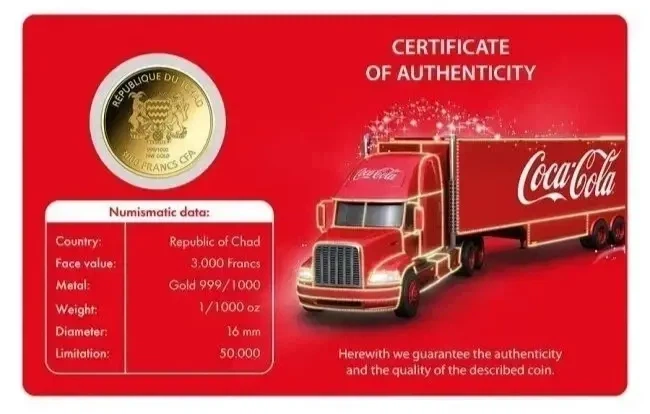 Колекційна золота монета “Coca-Cola — святкова вантажівка” 0,03 г - изображение 3