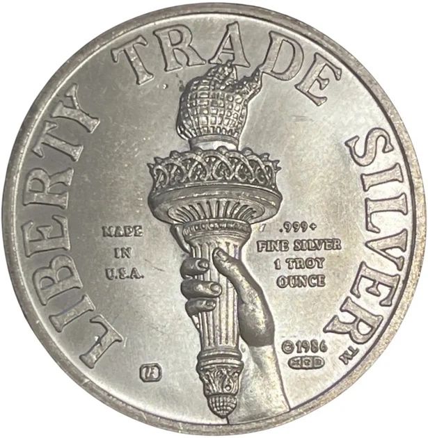 Колекційна срібна медаль «Торговельне срібло "Свобода" - "Liberty" Trade Silver» 31,1 г 1986 рік - изображение 2