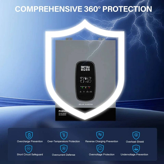 Гібридний інвертор DATOUBOSS DT 4862S 6200W 48В 230В, MPPT 120А, сонячний контролер, 8500Вт, 500В - Фото 5 Гібридний інвертор DATOUBOSS DT 4862S 6200W 48В 230В, MPPT 120А, сонячний контролер, 8500Вт, 500В - зображення 5