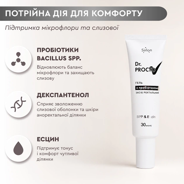 Гель ректальный пробиотический гель Dr. Procto® для ухода за ректальным участком при геморрое, анальных трещинах и воспалениях 30 мл - изображение 4