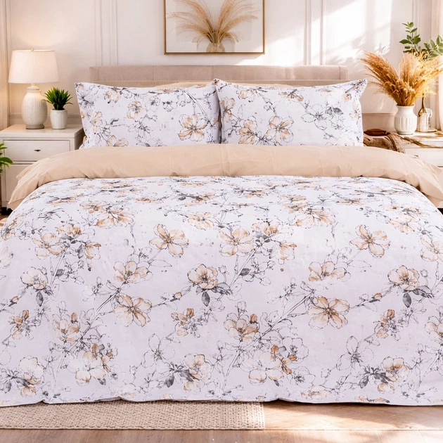 Простирадло Поплін 00-2 "Beige Flowers" 220*240 - зображення 2