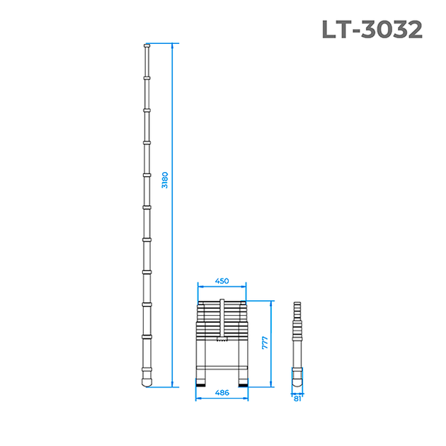 Драбина алюмінієва, телескопічна, 10 сход., 3,20 м, 150 кг INTERTOOL (LT-3032) - Фото 3 Драбина алюмінієва, телескопічна, 10 сход., 3,20 м, 150 кг INTERTOOL (LT-3032) - зображення 3