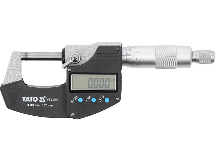 Мікрометр з цифровою шкалою LCD, точністю 0.001 мм в діапазоні 0 - 25 мм YATO (YT-72306) - Фото 1 Мікрометр з цифровою шкалою LCD, точністю 0.001 мм в діапазоні 0 - 25 мм YATO (YT-72306) - зображення 1