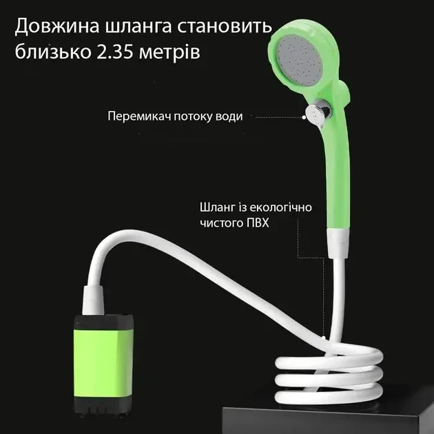 Портативний акумуляторний душ 6000 mAh, переносний душ з дисплєм для кемпінгу Зелений - изображение 4