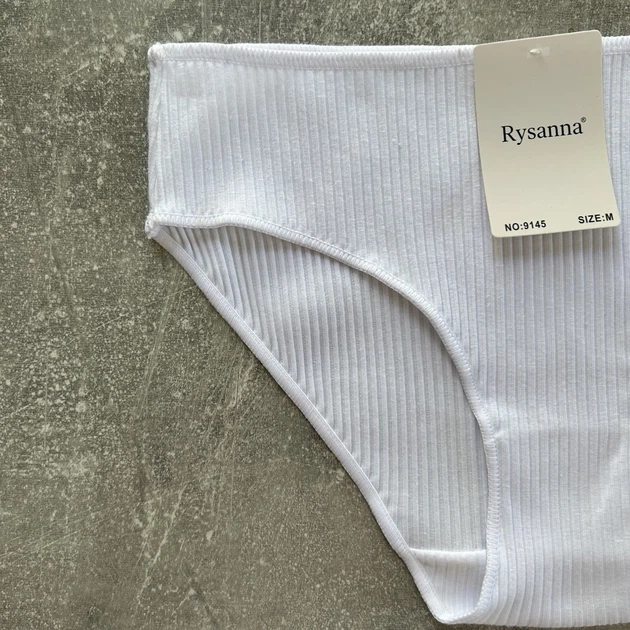 Базовые трусики-слипы хлопковые в рубчик Rysanna, Белый, М - изображение 3