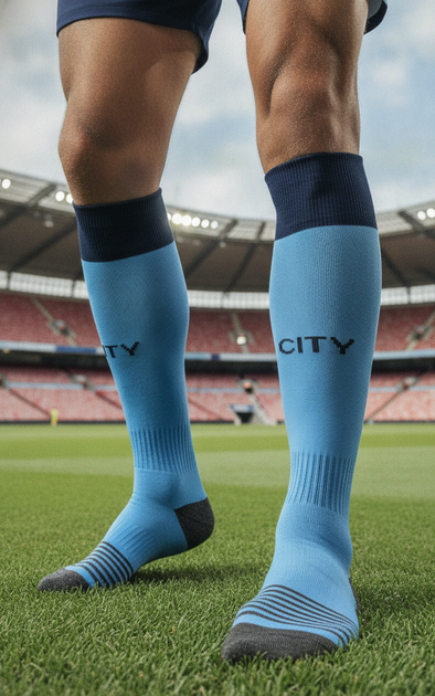Гетри дитячі з символікою футбольного клубу MANCHESTER CITY HOME 2026, 27-35, блакитно-чорні - Фото 1 Гетри дитячі з символікою футбольного клубу MANCHESTER CITY HOME 2026, 27-35, блакитно-чорні - зображення 1