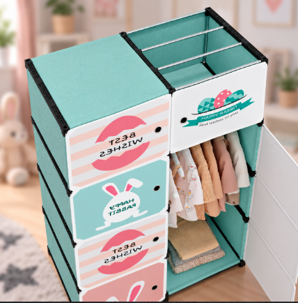 Шкаф детский пластиковый модульный 8 секций 82x29x124 см для хранения одежды и игрушек - Фото 2 Шкаф детский пластиковый модульный 8 секций 82x29x124 см для хранения одежды и игрушек - изображение 2