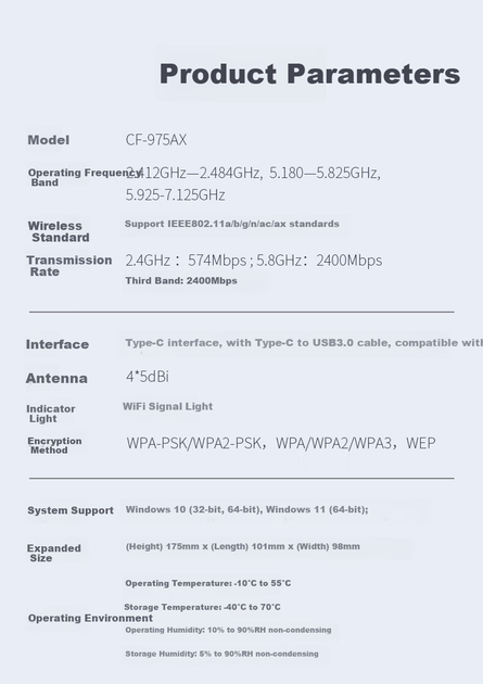 Wi-Fi адаптер COMFAST CF-975AX WiFi6 / AX5400 / Три діапазони / USB 3.0 - Фото 5 Wi-Fi адаптер COMFAST CF-975AX WiFi6 / AX5400 / Три діапазони / USB 3.0 - зображення 5