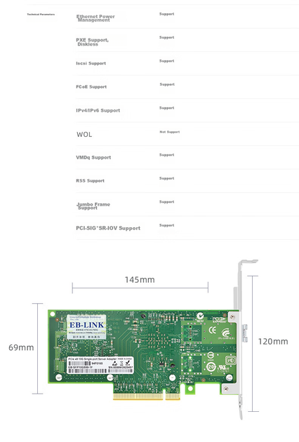 Сетевой адаптер EB-LINK X520-DA1 / 10 Гбит/с Ethernet / SFP+ / PCI Express - изображение 10