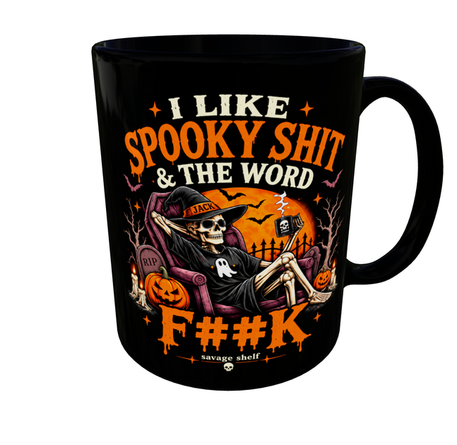 Кружка (чашка) с принтом I LIKE SPOOKY SHIT | юмористическая | Хэллоуин | керамическая 330 мл | чёрная - изображение 3
