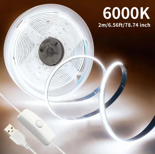 LED Neon Flex світлодіодна силіконова стрічка USB 5V живлення висока яскравість суцільне м'яке світло підсвітка від павербанка з кнопкою керування 6000K холодне біле світло 2 м - зображення 6