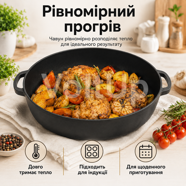 Чугунная жаровня Maysternya 400-80 Сиротка 40 см высота 8 см вес 5,35 кг для плиты духовки и открытого огня - изображение 3