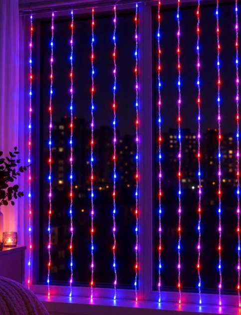 Гирлянда Водопад 360 LED, ширина 4 м, высота 0,8 м, RGB-фиолетовая, 8 режимов, 220 В, 1548-77 - Фото 1 Гирлянда Водопад 360 LED, ширина 4 м, высота 0,8 м, RGB-фиолетовая, 8 режимов, 220 В, 1548-77 - изображение 1