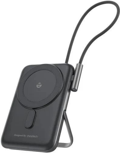 Батарея універсальна Choetech B735 10000mAh 20W PD MagSafe Wireless з вбудованим USB-C кабелем Black (B735-CCBK) - изображение 2