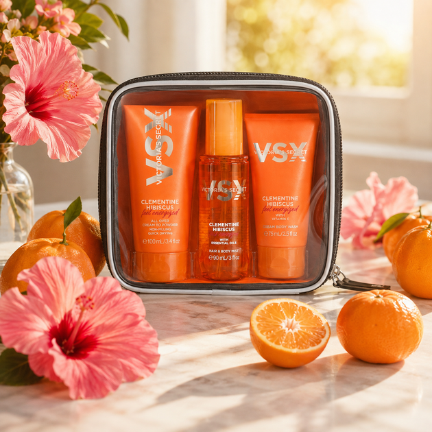 Подарочный набор с косметичкой Victoria’s Secret Clementine Hibiscus Feel Energized Travel Set 25164995 - Фото 2 Подарочный набор с косметичкой Victoria’s Secret Clementine Hibiscus Feel Energized Travel Set 25164995 - изображение 2