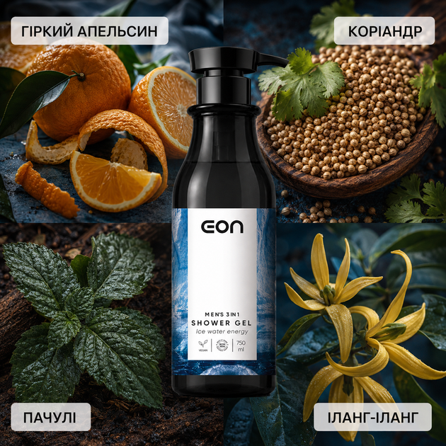 Чоловічий гель для душу 3 в 1 EON Ice Water Energy Shower Gel 750 мл - Фото 3 Чоловічий гель для душу 3 в 1 EON Ice Water Energy Shower Gel 750 мл - изображение 3