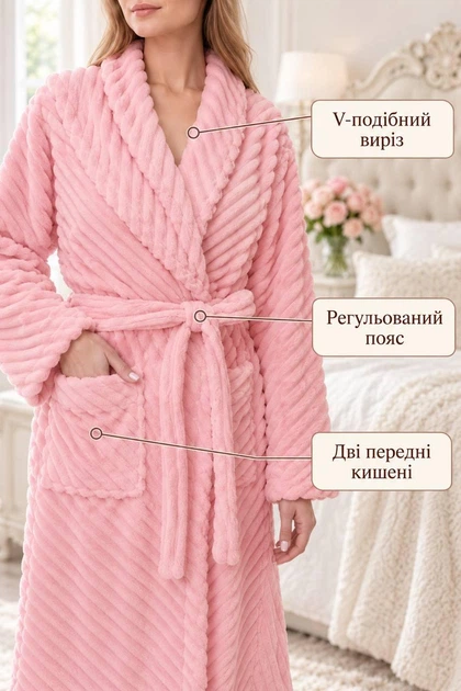 Жіночий махровий халат Шарпей хорошої якості м’який теплий плюшевий халат для дому розмір S/M Рожевий - зображення 5